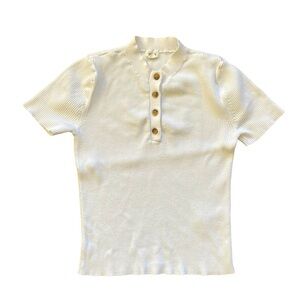 Garage Cream Half Button Short Sleeve Top XS